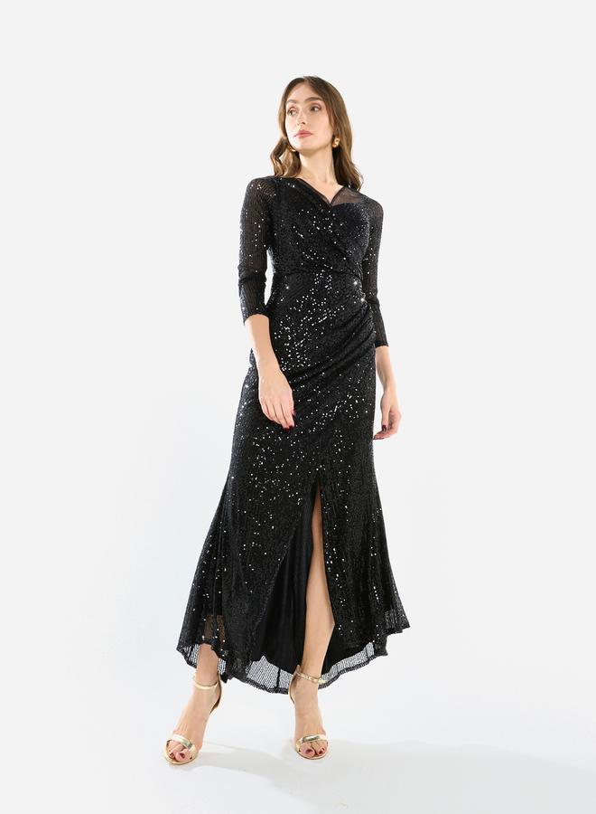House of Moda Women Sequin Wrap Slit Maxi Dress - Image 3
